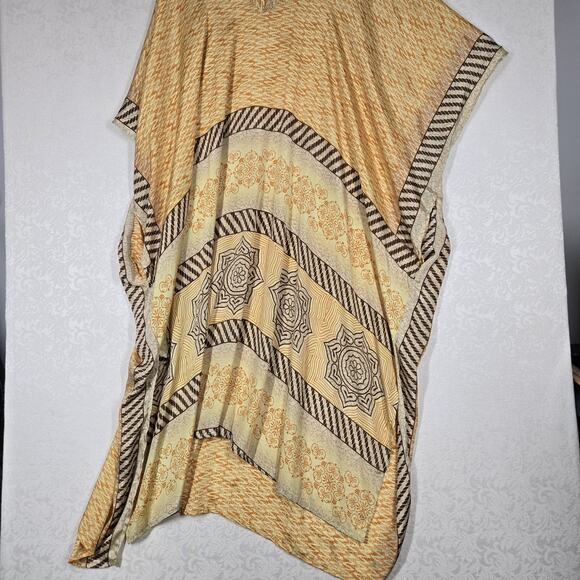 Kantha Bae Mumu Caftan Kaftan Dress OS Yellow Orange Boho Hippie Art To Wear - Picture 6 of 13